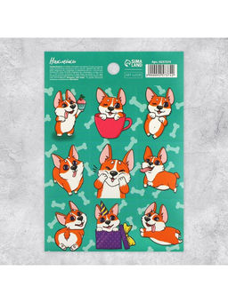 Цена за 10 шт. Наклейки детские «Забавный корги», раскраска на обороте, 11×15.5 см