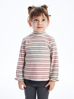 Yar?m Bal?k?? Yaka ?izgili Yumu?ak Dokulu K?z Bebek Ti??rt