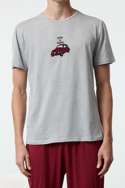 TRENDYOL MAN Gri - Bordo Regular Fit Nak?sl? Orme 3 lu Pijama Tak?m? TMNAW25PT00024 - Trendyolmilla фото 5