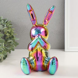 Фигурка керамика «Зайка спрятал носик», зелёный хамелеон, 11×12×22 см