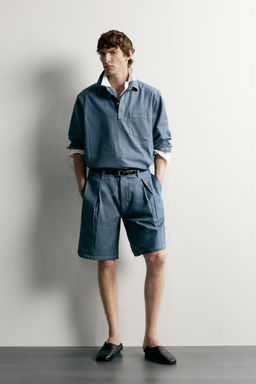 BERMUDA DENIM LIGERO PLIEGUES / Azul