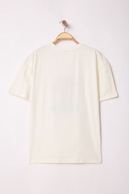 Trendyolmilla Man Ekru Oversize/Genis Kesim Nak?sl? Kal?n %100 Pamuk T-Shirt TMNSS25TS00011  фото 8
