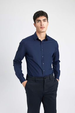 Рубашка Slim Fit с итальянским воротником и длинными рукавами без глажки