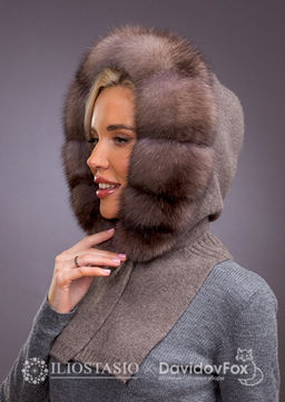 Капор кашемир коричневый соболь лавендер