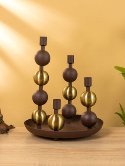 Подсвечник на 4 свечи на тарелке со сферами, 25.5×22.5×32 см, шоколад