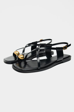 STRAPPY FLAT SLIDER SANDALS WITH METAL EMBELLISHMENT - Zara фото 3