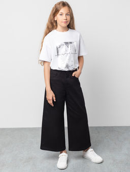 Брюки-кюлоты Vilatte из хлопкового твила для девочки черные  фото 5