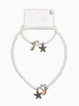 Набор 2 пред-та: бусы.браслет "Жемчуг", звезда, цвет белый в серебре L=18/42см №6