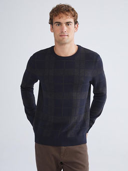 Bisiklet Yaka Uzun Kollu Ekose Erkek Triko Kazak