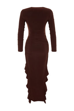 TRENDYOLMILLA Siyah Etegi Volanl? Kay?k Kaya Maxi Esnek Orme Elbise TWOAW24EL00616  фото 8