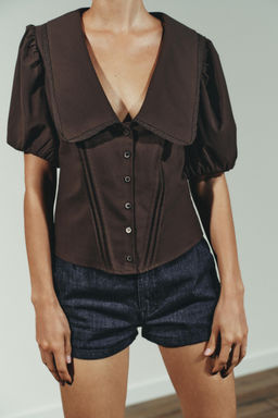 PUFF SLEEVE PETER PAN COLLAR TOP - Zara фото 3