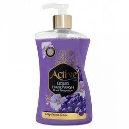 Мыло жидкое "Active" 450мл, 10х5х20см, дозатор, жемчужное, "Цветочный соблазн" с соевым белком и витамином E, Purple (Иран)