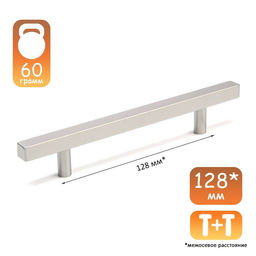 Ручка-рейлинг квадрат CAPPIO, м/о 128 мм, L=200 мм, нержавеющая сталь