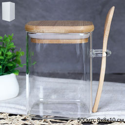 Банка квадратная бамбуковая крышка с ложкой d-80/100 450 мл / LCKW2914 /уп 100/ - Галеонтрейд фото 5