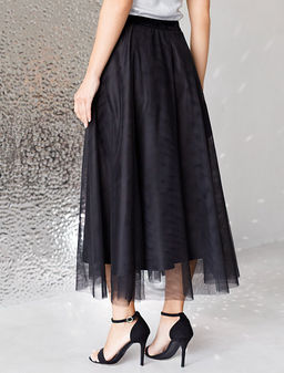 Юбка миди вечерняя на резинке из матового сатина с мягкой сеткой - Vilatte фото 3