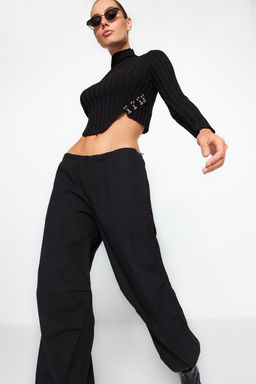 Siyah Merserize Gorunumlu Super Crop Dik Yaka Triko Body Kazak TWOAW24KZ00264 - Trendyolmilla фото 2