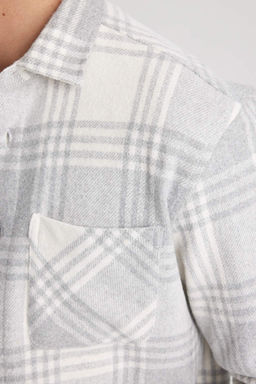 Хлопковая рубашка в клетку с длинными рукавами и воротником-поло обычного кроя - Defacto фото 5