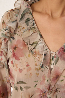 TRENDYOLMILLA Cok Renkli Sifon Transparan Cicekli F?rf?rl? Dokuma Gomlek TWOSS25GO00063  фото 4