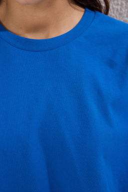 TRENDYOLMILLA Siyah-Beyaz 2li Paket %100 Pamuk Oversize/Genis Kal?p Bisiklet Yaka Orme T-Shirt TWOSS24TS00223  фото 3