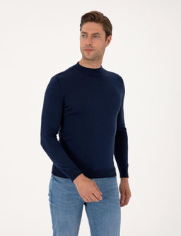 A__k Lacivert Slim Fit _eyrek Yaka Basic Triko Kazak - Pierre cardin фото 3