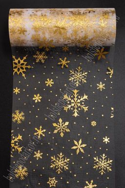 Фатин Снежинки 15 см*15 ярд (SF-3776) белый/золото