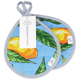Кухонный комплект Лимон, вид 4: прихватка 18х20см форма Капелька - 2шт, рогожка 171г/м2, хлопок 100%, наполнитель - ватин 280г/м2, на пластмассовом подвесе, Домашняя мода (Россия)