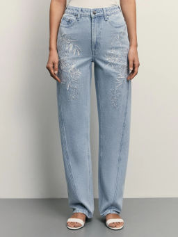 Джинсы straight с вышивкой / Zarina  фото 2