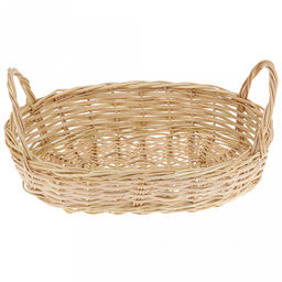 Корзинка плетеная №2 35х24х6/12см, овальная, дно и стенки из ивовой лозы и ленты, с ручками, ручное плетение (Россия)