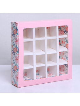 Цена за 5 шт. Коробка для конфет, кондитерская упаковка, 16 ячеек, «Расцветай» 17.7×17.7×3.8 см