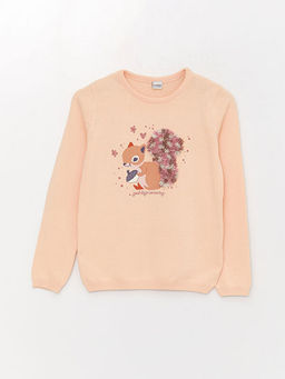 Bisiklet Yaka Desenli Uzun Kollu K?z ?ocuk Triko Kazak