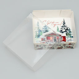 Цена за 5 шт. Коробка для макарун «С Новым годом!», акварельный рисунок, 12×12×3.5 см