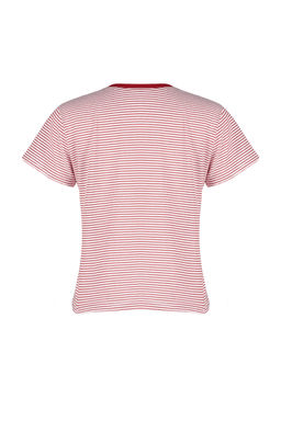 K?rm?z? Ekru Cizgili Kal?n Pamuklu Basic Regular/Normal Kal?p Orme T-Shirt TWOSS23TS00043