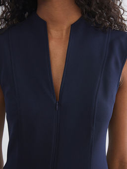 V Yaka Peplum Mini Elbise