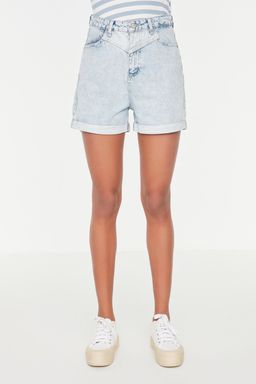 TRENDYOLMILLA Mavi Yuksek Bel Denim Sort TWOSS21SR0435