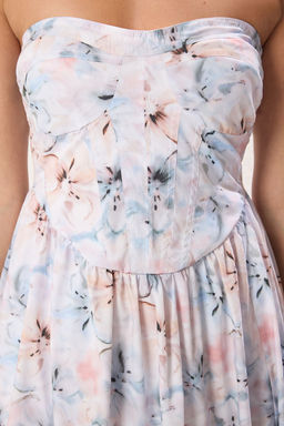 TRENDYOLMILLA Cok Renkli Cicekli Straplez Poplin Dokuma Midi S?k Elbise TPRSS25EL00275  фото 3