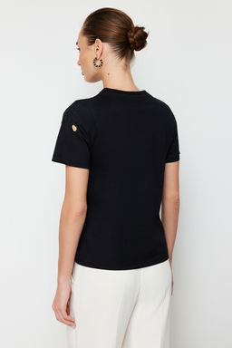 TRENDYOLMILLA Siyah Brode Nak?sl? Basic/Regular Kal?p Orme T-Shirt TWOSS24TS00069  фото 12