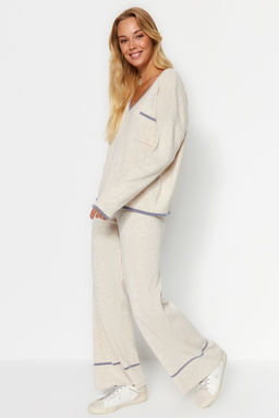 Bej Genis Kal?p Tuylu Iplik Triko Alt-Ust Tak?m TWOAW24AU00099