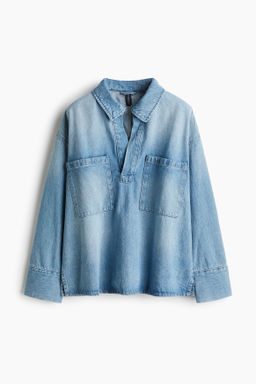 Camisa denim oversize con dise?o popover