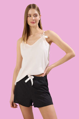 Trendyolmilla Mavi Cicekli Kurdele/Fiyonklu Ip Ask?l? Sortlu Orme Pijama Tak?m? THMSS24PT00320  фото 30