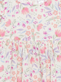 Bisiklet Yaka ?i?ekli K?z ?ocuk Elbise