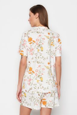 Cok Renkli %100 Pamuklu Cicek Desenli Sortlu Orme Pijama Tak?m? THMSS23PT00020