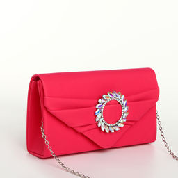Сумка-клатч женская вечерняя на магните, на цепочке, с декоративной пряжкой, фуксия