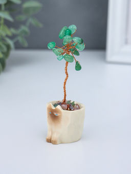 Денежное дерево декоративное «Сувенир бонсай. Котик-горшок», 12 зелёных камней, 3.3×3.4×8.8 см