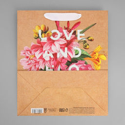 Цена за 2 шт. Пакет подарочный крафтовый, упаковка, Love and flowers, 23?27?11.5 см