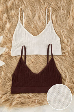 TRENDYOLMILLA Tas-Kahverengi 2li Seamless/Dikissiz Sac Orgulu Balensiz Kaps?z Bustiyer Orme Sutyen THMSS25SU00002