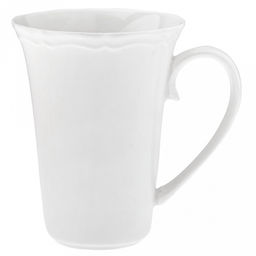 "Совершенство" Кружка фарфоровая 350мл, д9,6см h12,2см, глянцевая глазурь, белый, рельефный декор, волнистый край, д/горла 9,5см, д/основания 4,3см (Китай)