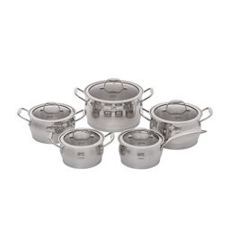 1538 GIPFEL Набор посуды CANTATA 10пр. Состав: ковш 16х9см/1,8л с крышкой, кастрюли 16х9см/1,8л, 18х10см/2,8л, 20х12см/3,5л, 24х14см/6л с крышками, с индукционным капсульным дном. Материал: нерж. сталь 18/10. Толщина: 0,7мм  фото 2