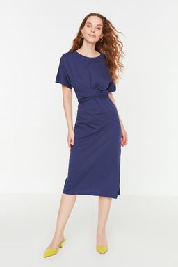 TRENDYOLMILLA Siyah %100 Pamuk Bele Oturan Y?rtmac ve Baglama Detayl? Midi Orme Kalem Elbise TWOSS21EL0404  фото 31