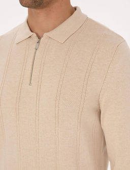 Bej Slim Fit Polo Yaka Fermuarl_ Triko Kazak - Pierre cardin фото 7