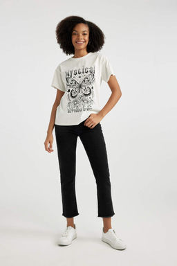 Футболка стандартного кроя с круглым вырезом и короткими рукавами с принтом - Defacto фото 2